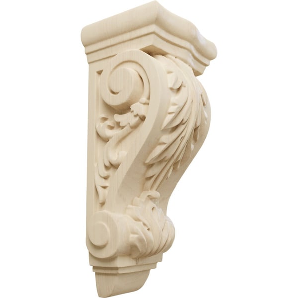 Ekena Millwork 3 1/2"W x 2 7/8"D x 7 3/4"H Small Farmingdale Acanthus Corbel, Rubberwood COR03X02X07FRRW - main